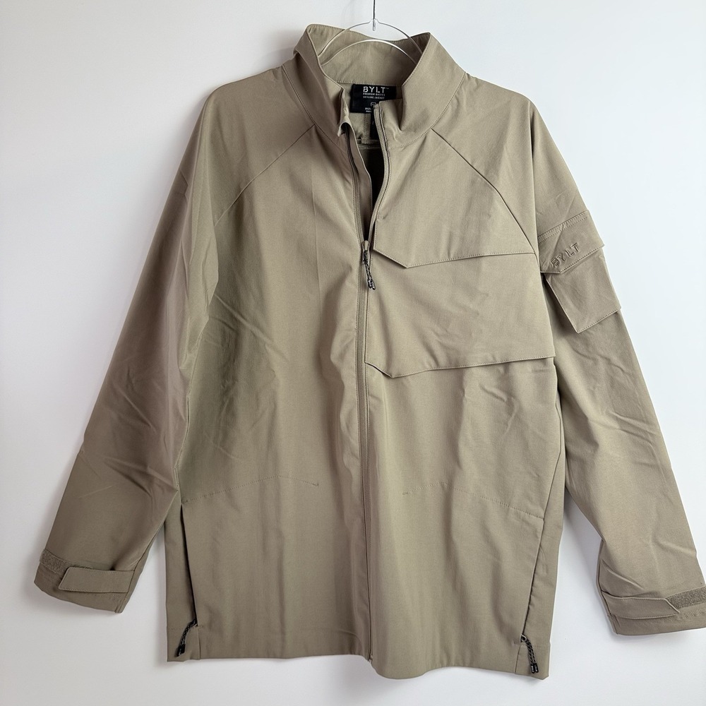BYLT Skyline Jacket Men XL Tan Taupe Stretch Zip Front Utility‎ Pockets $100